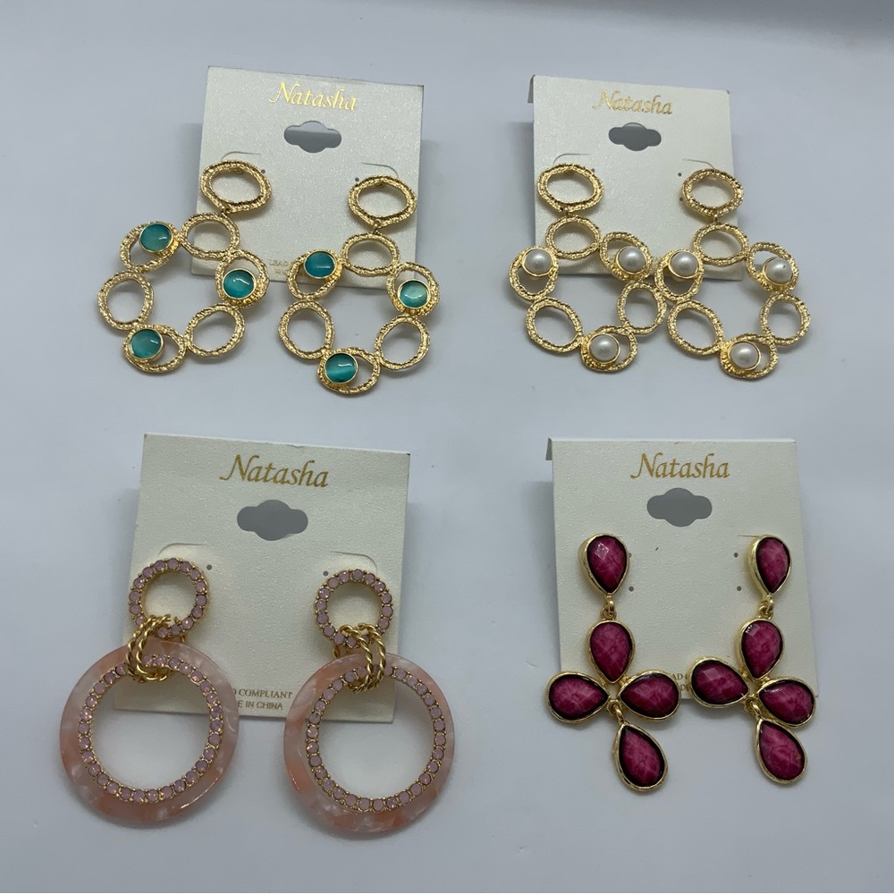 (4) Natasha Couture Gold and Pink Earrings Set